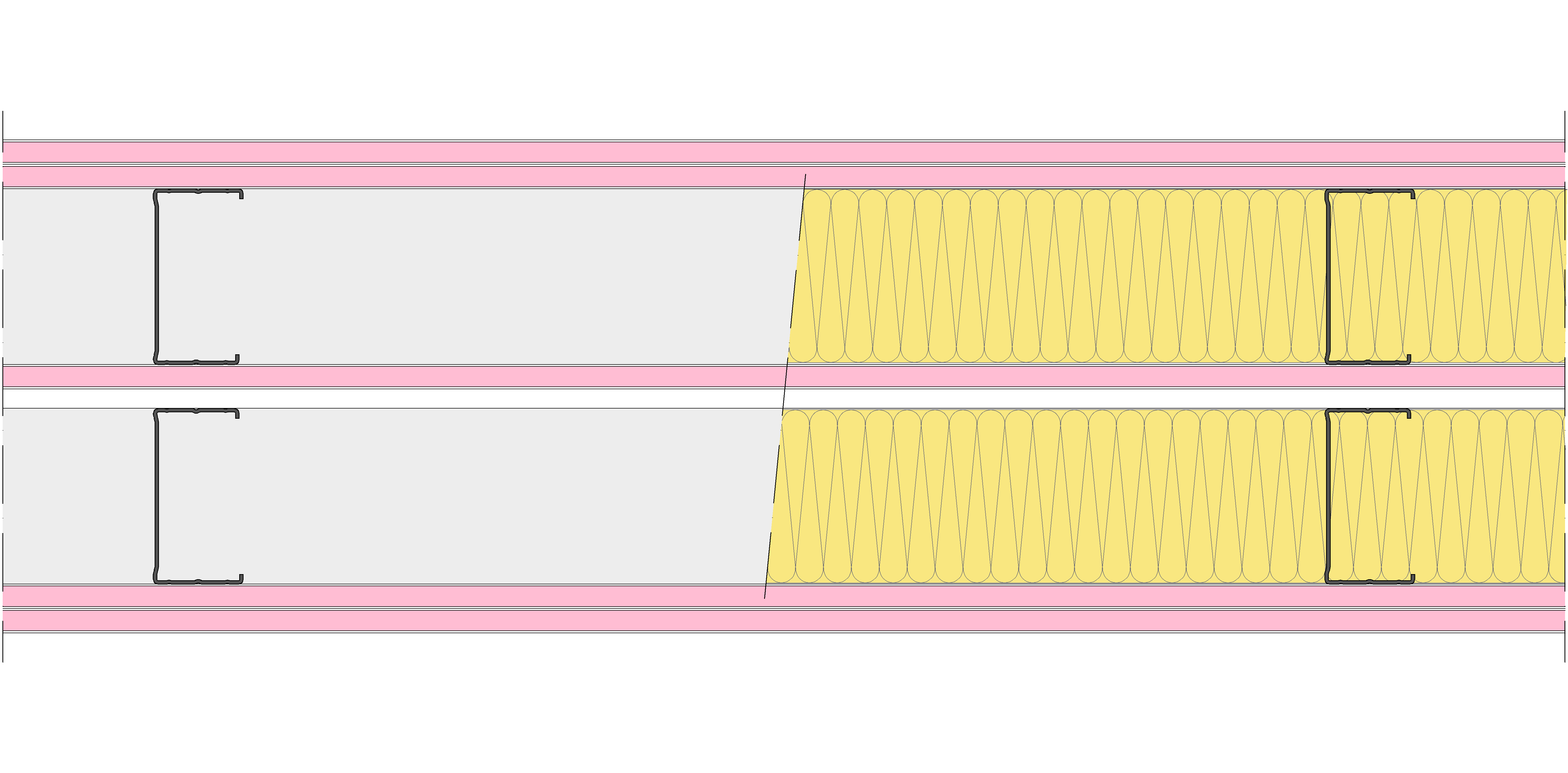 Tabique Pladur® 242,5/600 (90-45+12,5+e+90-45) 5F 2MW Libre