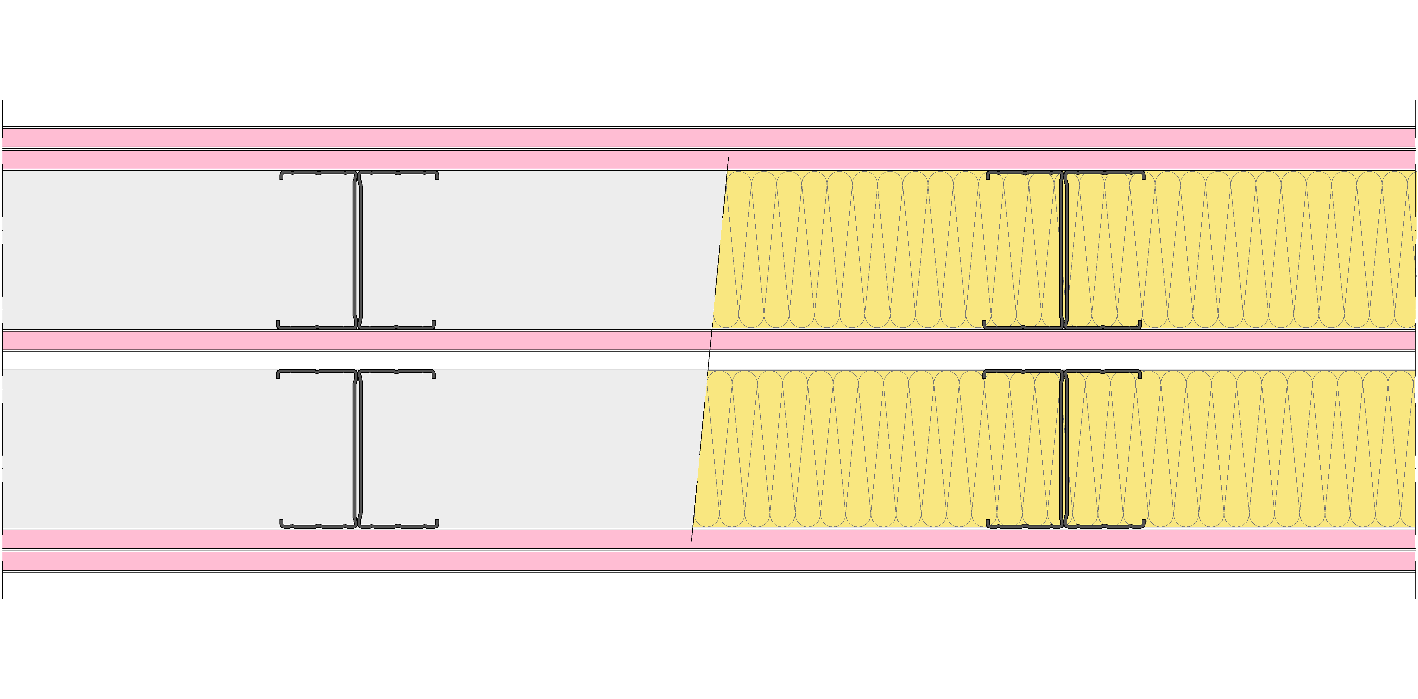 Tabique Pladur® 242,5/400 (90-45H+12,5+e+90-45H) 5F 2MW Libre