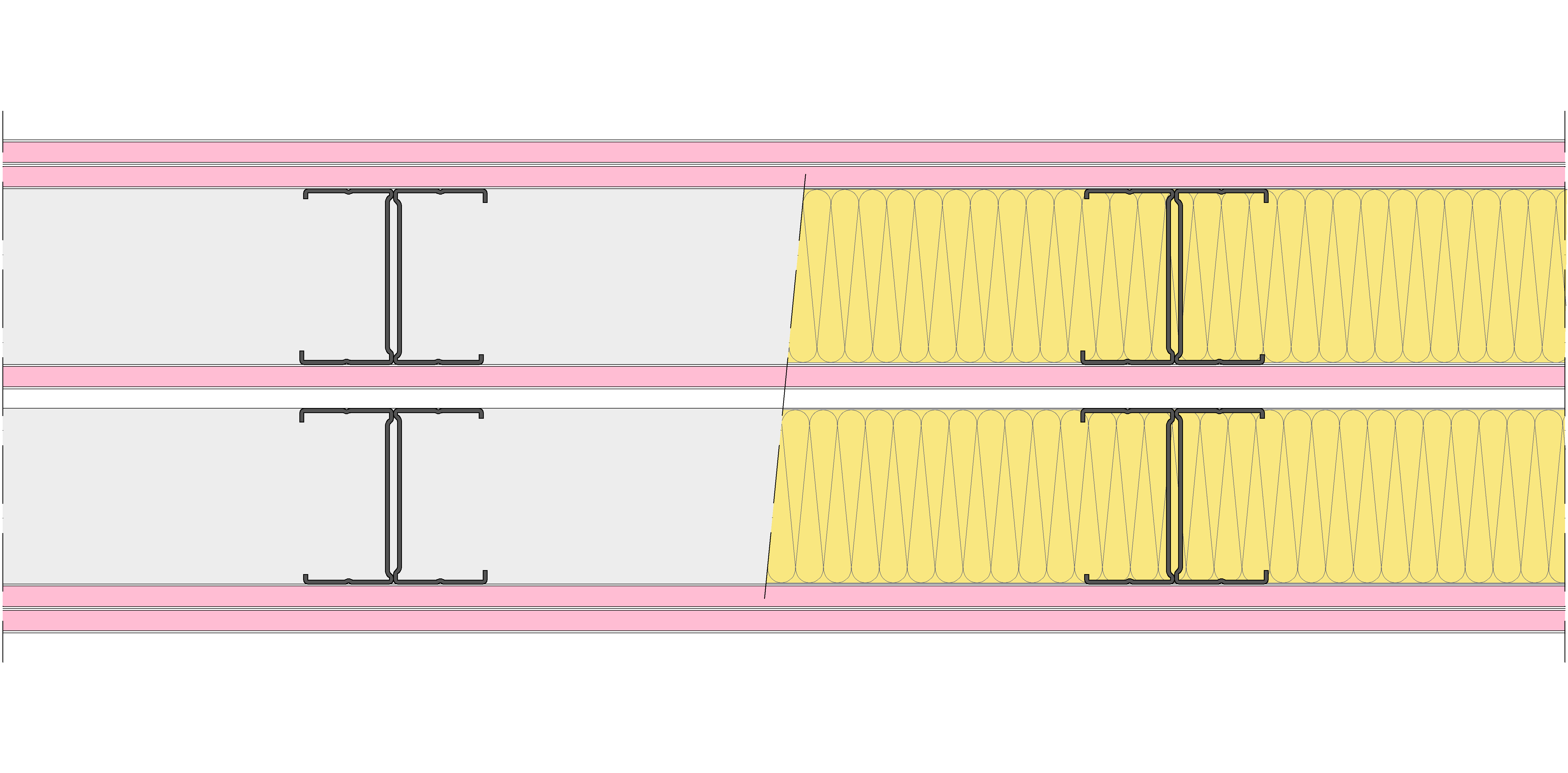 Tabique Pladur® 242,5/400 (90H+12,5+e+90H) 5F 2MW Libre