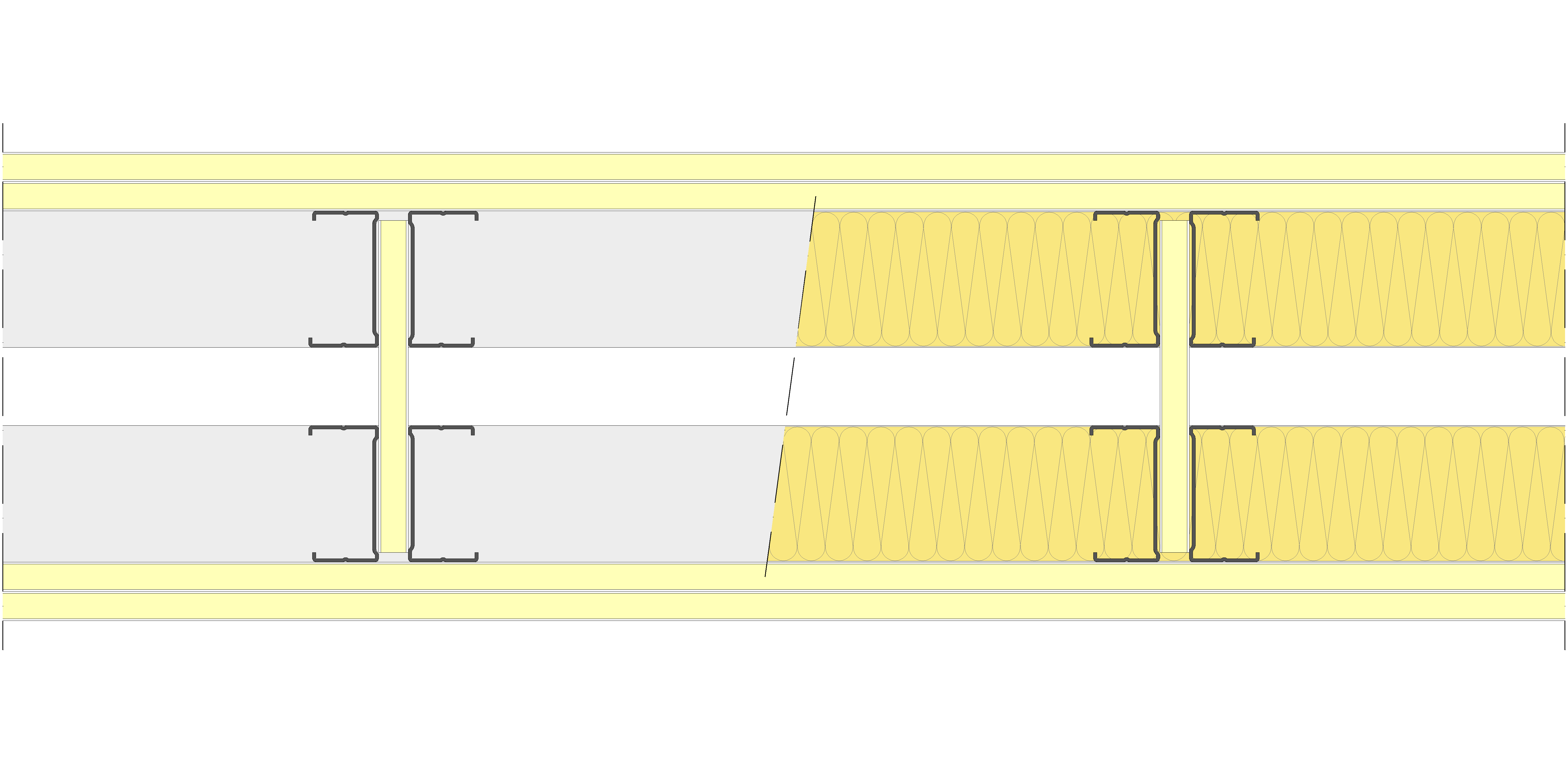 Tabique Pladur® 200/400 (70-35H+(e=40)+70-35H) 4I 2MW Arriostrado